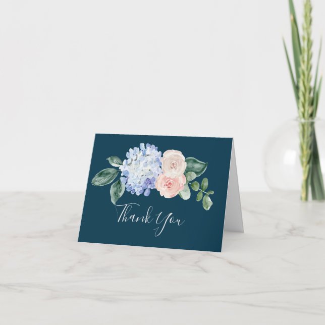 Elegante Hydrangea Azul | Tarjeta de agradecimient (Anverso)