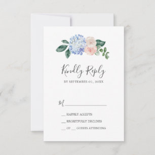 Elegante Hydrangea Azul   Tarjeta RSVP simple blan