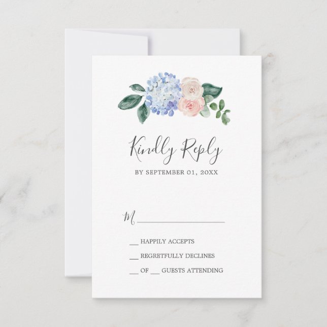 Elegante Hydrangea Azul | Tarjeta RSVP simple blan (Anverso)