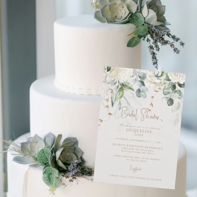 Elegante Hydrangea Beige Bridal Shower Invitación (Subido por el creador)