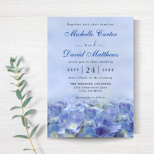 Elegante Hydrangea Blue Florals Invitación a la bo