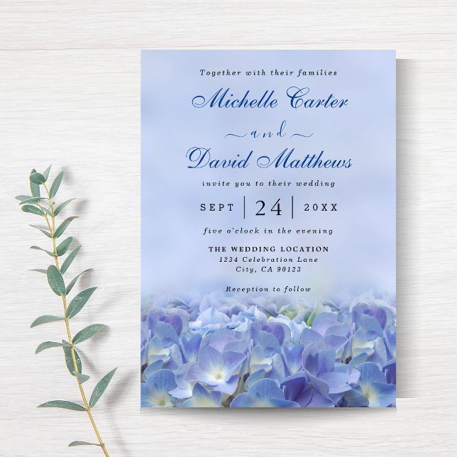 Elegante Hydrangea Blue Florals Invitación a la bo (Subido por el creador)
