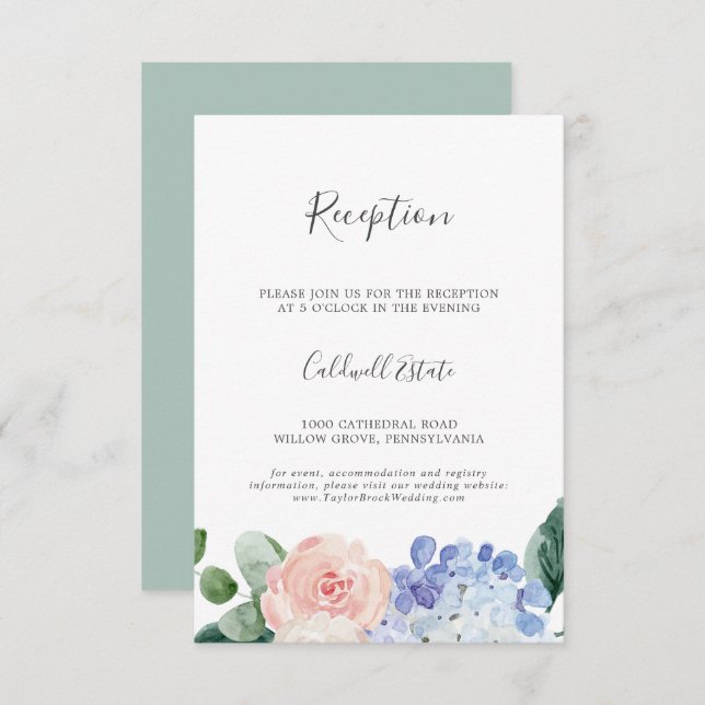 Elegante Hydrangea Boda Recepción Insertar Tarjeta (Anverso / Reverso)