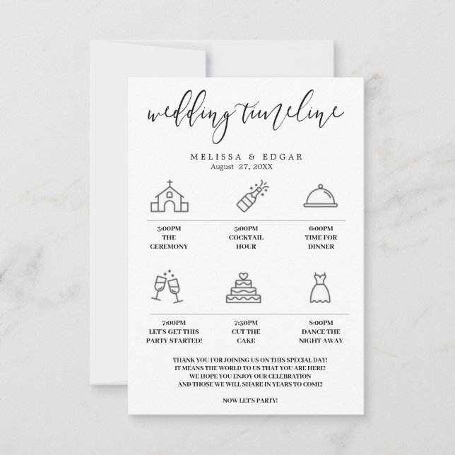 Elegante Icono Invitación a la Boda Itineraria y R (Anverso)