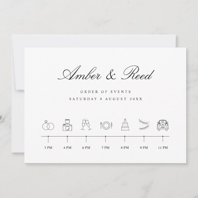 Elegante Iconos Boda Orden de tiempo de los evento (Anverso)