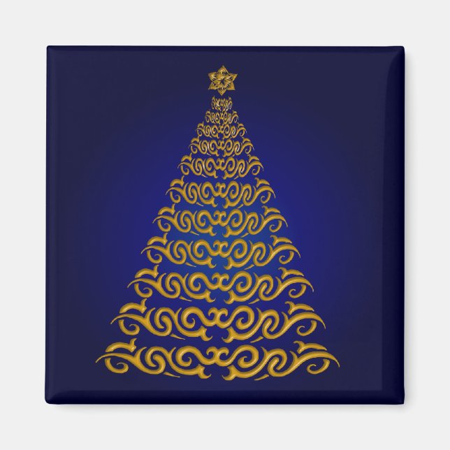 Elegante imán azul de árbol de Navidad (Frente)