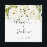 Elegante imán Boda Cursivo de Rosa Blanca y Oro<br><div class="desc">¡La forma perfecta de celebrar su Día Especial! Consulta nuestros artículos coincidentes: https://www.zazzle.com/store/bdp_designs/products?cg=196448434588051810</div>