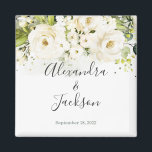 Elegante imán Boda Cursivo de Rosa Blanca y Oro<br><div class="desc">¡La forma perfecta de celebrar su Día Especial! Consulta nuestros artículos coincidentes: https://www.zazzle.com/store/bdp_designs/products?cg=196448434588051810</div>