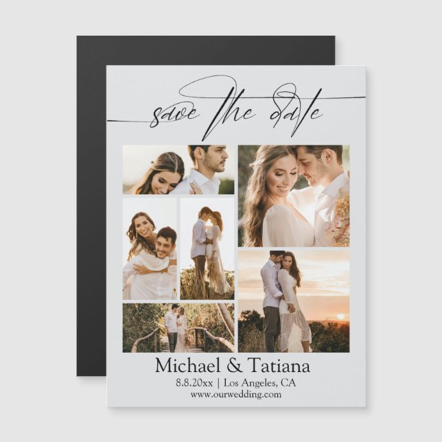 elegante imán de 6 fotos collage save the date (Anverso/Reverso)