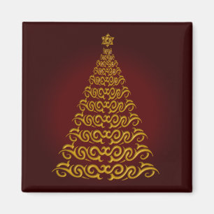 Elegante imán de árbol de navidad rojo