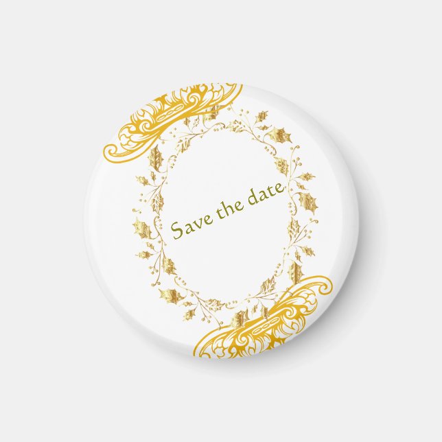 Elegante imán de floral dorada "Save the Date" (Frente)