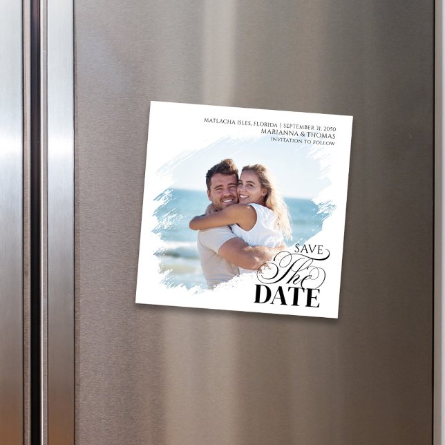 Elegante imán de foto para salvar la fecha de la b (Wedding Save the date photo magnet)