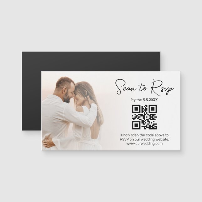 Elegante imán de respuesta RSVP de boda con código (Anverso/Reverso)