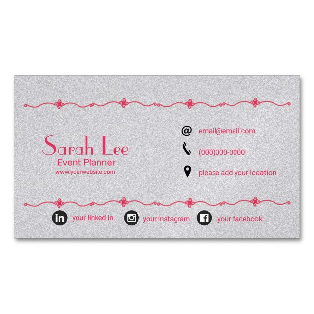 Elegante imán de tarjetas de visita de plata (Anverso)