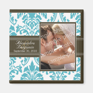 Elegante imán del Favor de la Boda Damasco: aqua/m