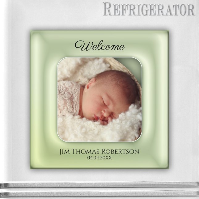 Elegante imán fotográfico de Personalizado de Keep (Elegant photo magnet featuring your own baby photo framed by a dreamy chic green design.)