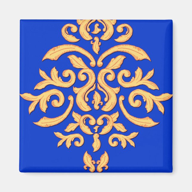 Elegante imán Royal Blue & Gilded Damask (Frente)