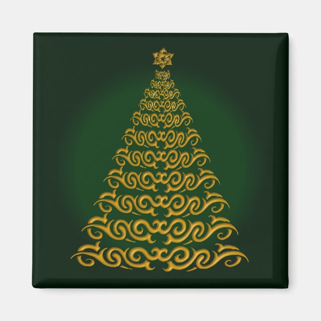 Elegante imán verde de árbol de Navidad (Frente)