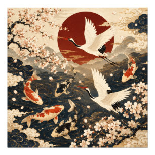 Elegante impresión fotográfica japonesa de koi y g