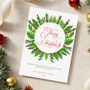 Elegante invierno verde Wreath Feliz Navidad