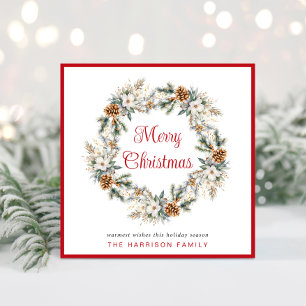 Elegante invierno Wreath Watercolor Feliz Navidad