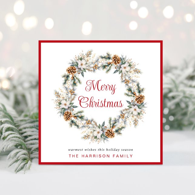 Elegante invierno Wreath Watercolor Feliz Navidad (Spread the love + joy of the season with your friends + family near and far with a personalized card)