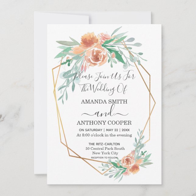 Elegante invitación a acuarela floral hecha a mano (Anverso)