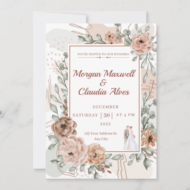 Elegante Invitación a acuarela floral y salvaje (Anverso)