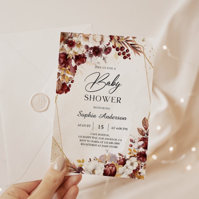 Elegante invitación a Baby Shower con flores de Bo (Subido por el creador)