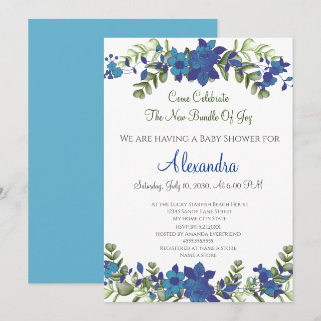 Elegante invitación a Baby Shower de Eucalyptus Fl (Anverso / Reverso)