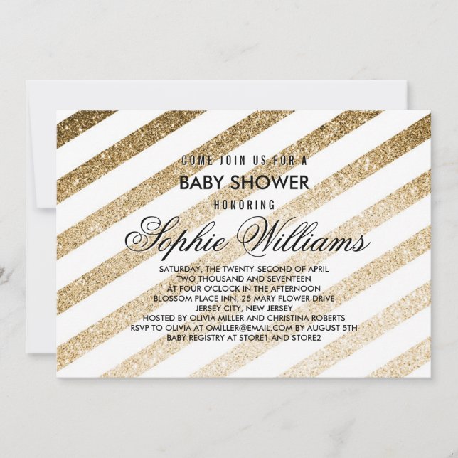 Elegante Invitación a Baby Shower de Purpurina Fau (Anverso)