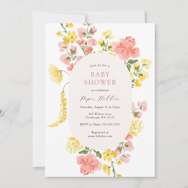 Elegante Invitación a Baby Shower en Bloom (Anverso)