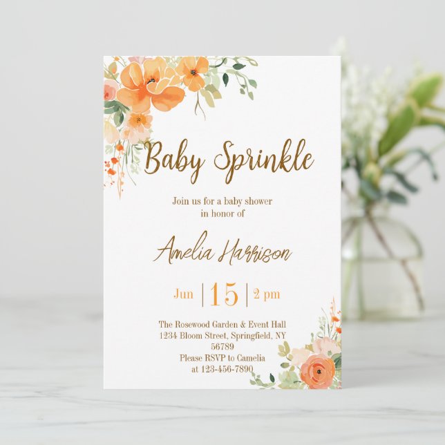 Elegante Invitación a Baby Shower Floral Bebé roci (Anverso de pie)