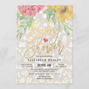 Elegante Invitación a Baby Shower Floral de acuare