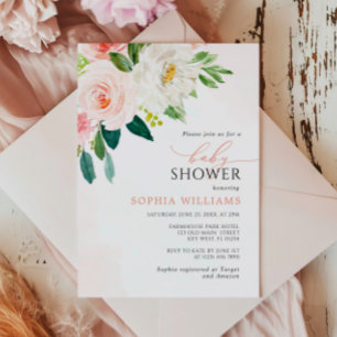Elegante Invitación a Baby Shower Floral de acuare