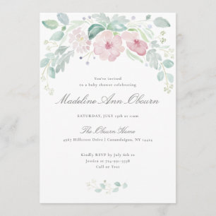 Elegante Invitación a Baby Shower Floral de acuare