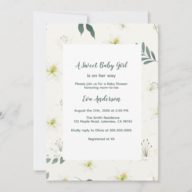 Elegante invitación a Baby Shower Lily (Anverso)