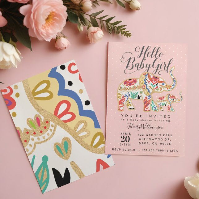 Elegante invitación a Baby Shower para elefantes d (Elegant Decorative Elephant Baby Shower Invitation)