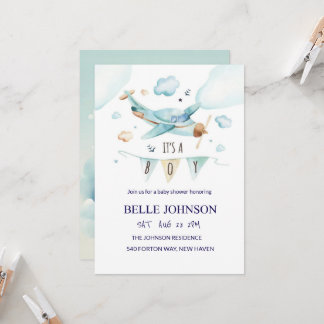 Elegante invitación a Baby Shower - Tema del avión