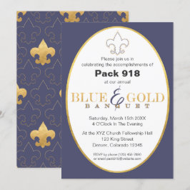 Elegante invitación a Banquetes Blue & Gold