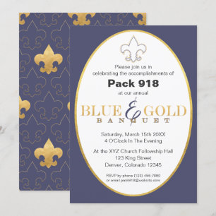Elegante invitación a Banquetes Blue & Gold