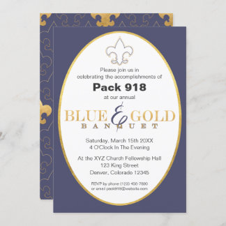 Elegante invitación a Banquetes Blue & Gold