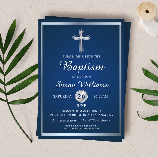 Elegante invitación a bautizar a un chico de plata (Subido por el creador)