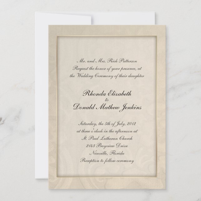 Elegante invitación a boda crema personalizada (Anverso)