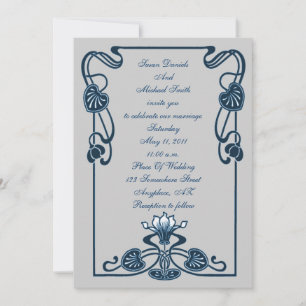 Elegante Invitación a Boda Floral de Plata Azul