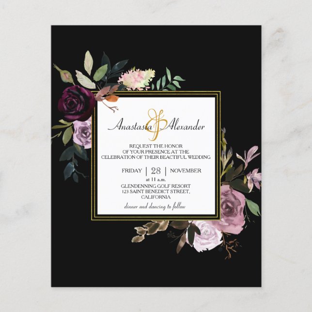 ELEGANTE invitación a boda PRESUPUESTARIA Volante (Frente)