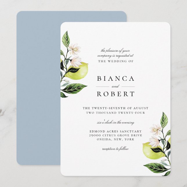 Elegante invitación a bodas botánicas (Anverso / Reverso)