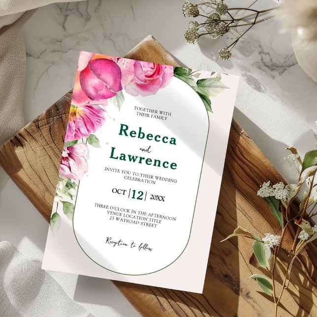 Elegante invitación a bodas botánicas rosa brillan (Subido por el creador)
