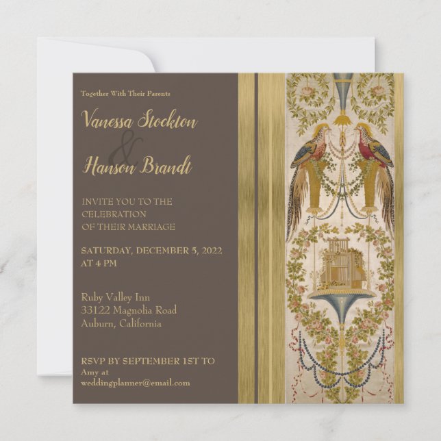 Elegante invitación a bodas con barro de época (Anverso)