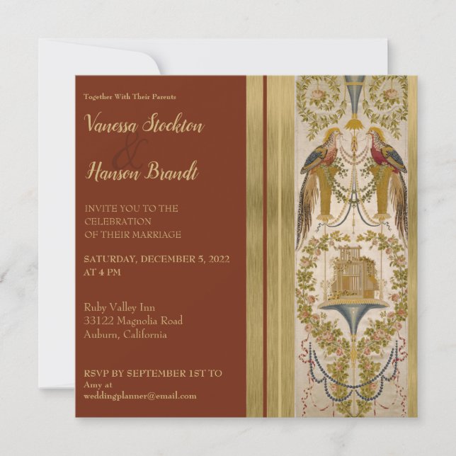 Elegante invitación a bodas con barro de época (Anverso)
